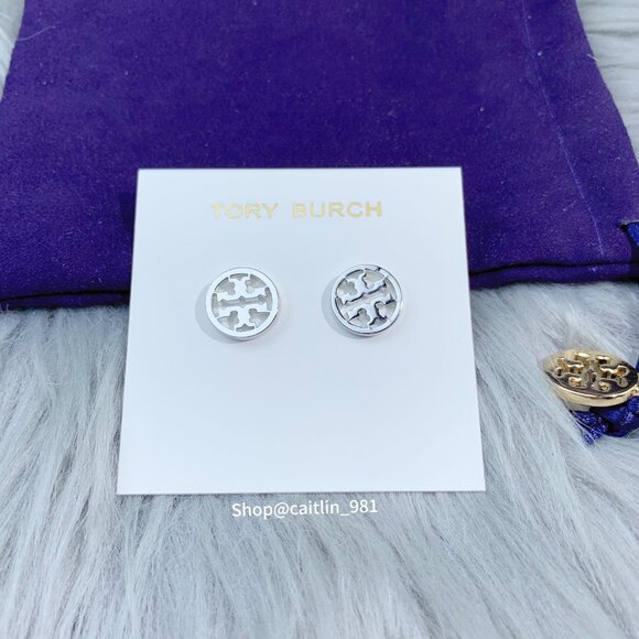 Tory Burch Women's Logo Circle-Stud Earrings - Tory Silver - Picture 3 of 5